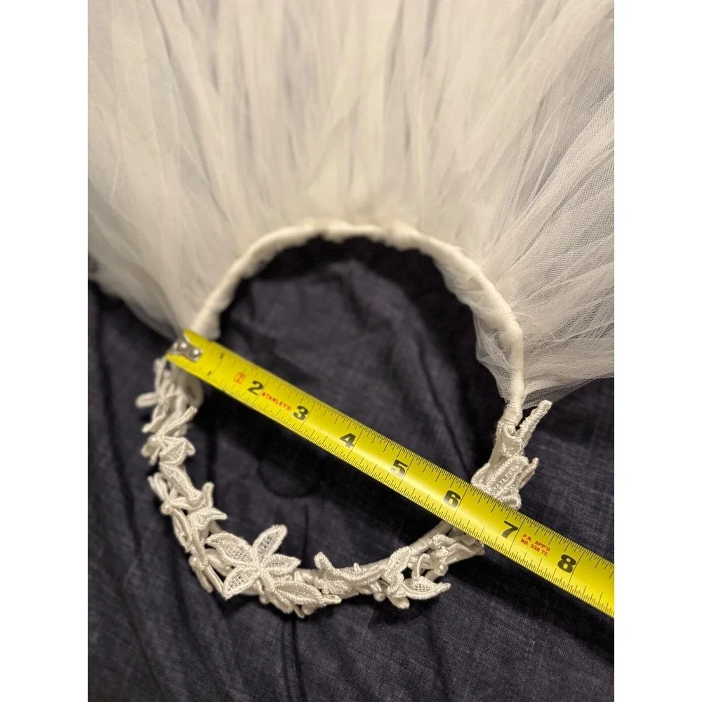 White Wedding short Veil Bridal Crown Flower Lace Tulle Romantic Bride 28